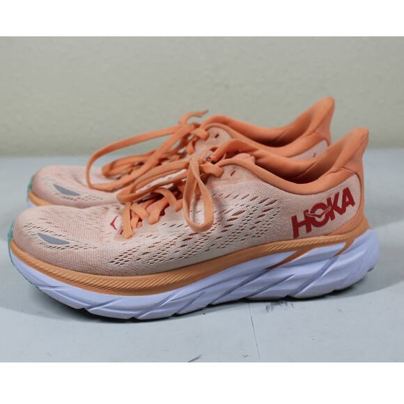Hoka One One Shoes - Hoka One One Clifton 8 Cantaloupe Orange White Running Shoes Women's Size 5.5B